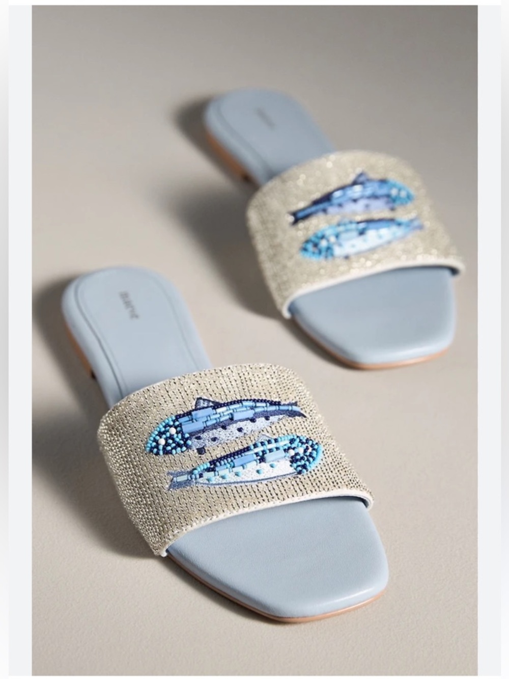 Nwt Maeve Beaded Embellished Light Blue Slide Sandals